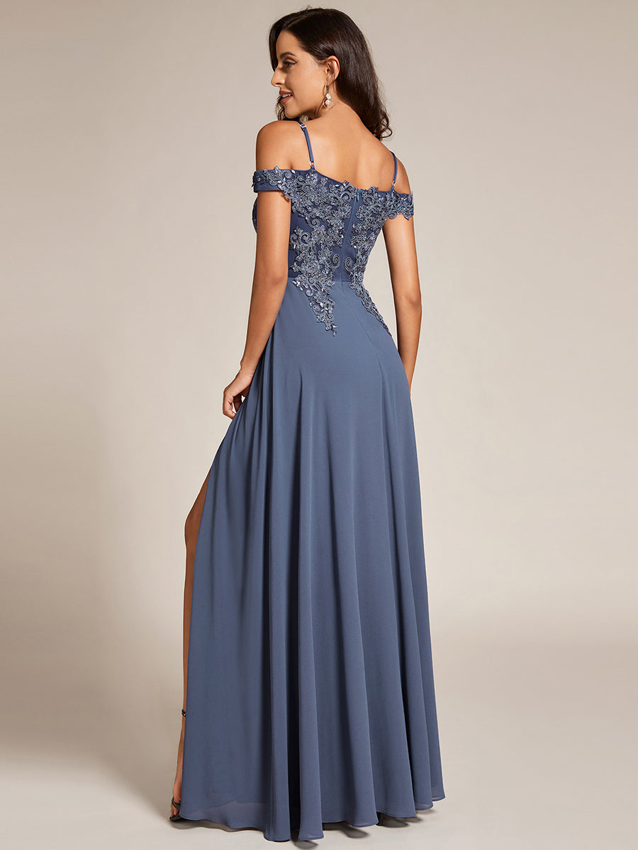 Taille personnalisée Robes de soirée fendues sur le côté à épaules dénudées #Couleur_Orage Taille personnalisée Robes de soirée fendues sur le côté à épaules dénudées