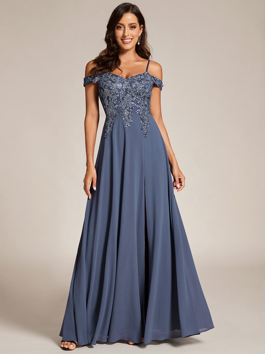 Taille personnalisée Robes de soirée fendues sur le côté à épaules dénudées #Couleur_Orage Taille personnalisée Robes de soirée fendues sur le côté à épaules dénudées