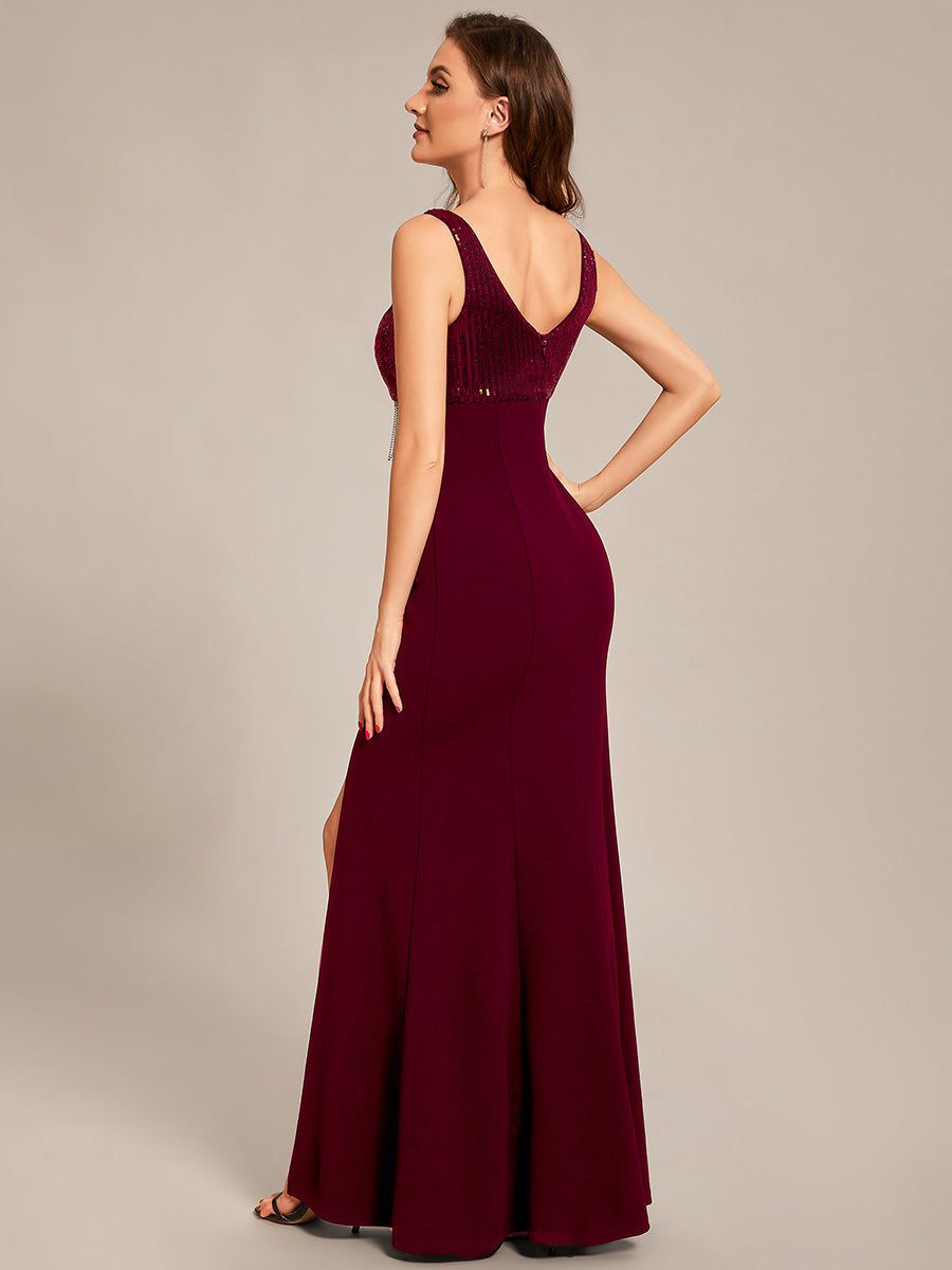 Taille personnalisée Robes de soirée Sequin Tassel à fente haute #Couleur_Noir Taille personnalisée Robes de soirée Sequin Tassel à fente haute