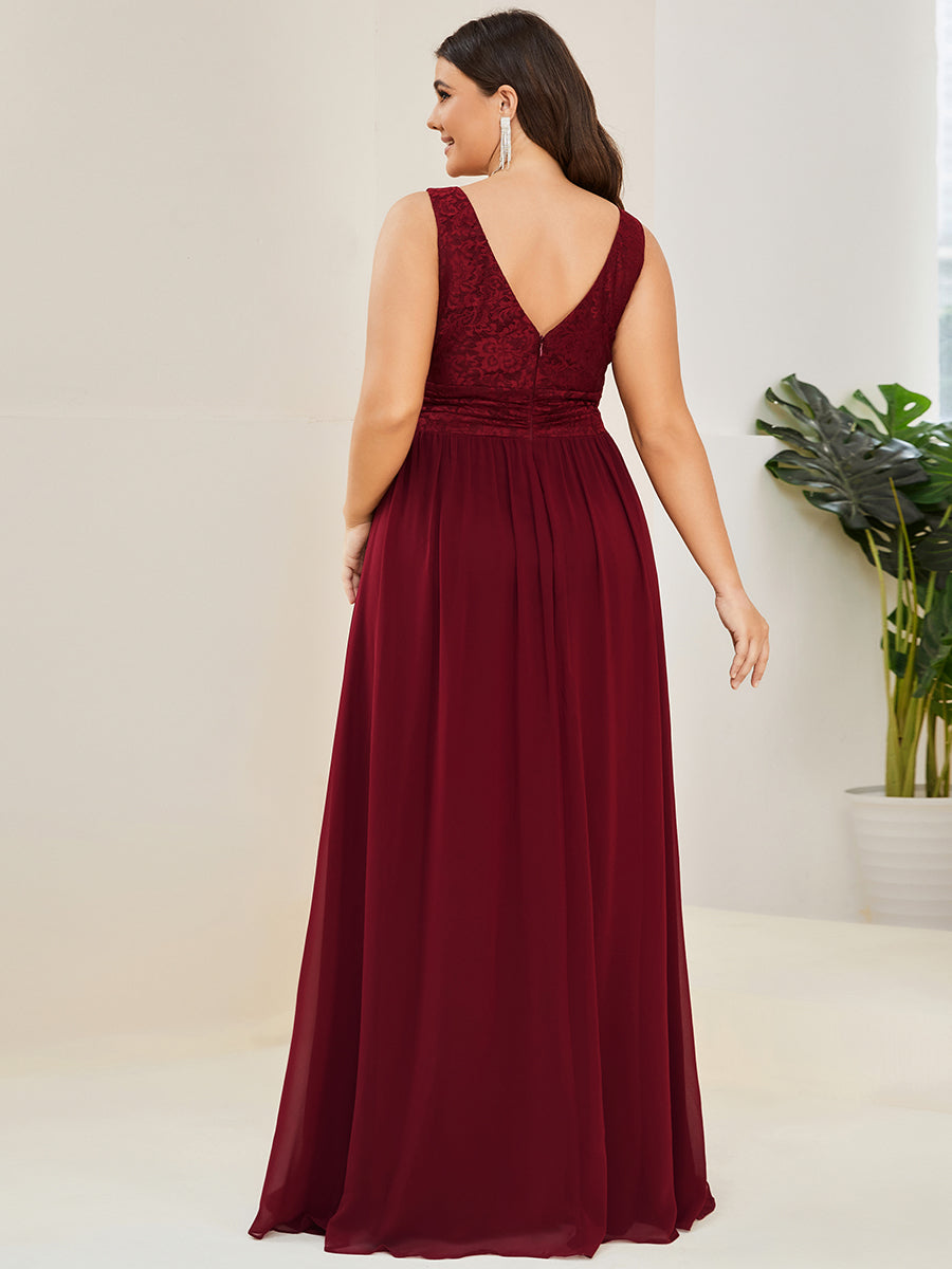 Robe de soirée sans manches à encolure en V taille plus fente haute et #Couleur_Bordeaux Robe de soirée sans manches à encolure en V taille plus longue au sol