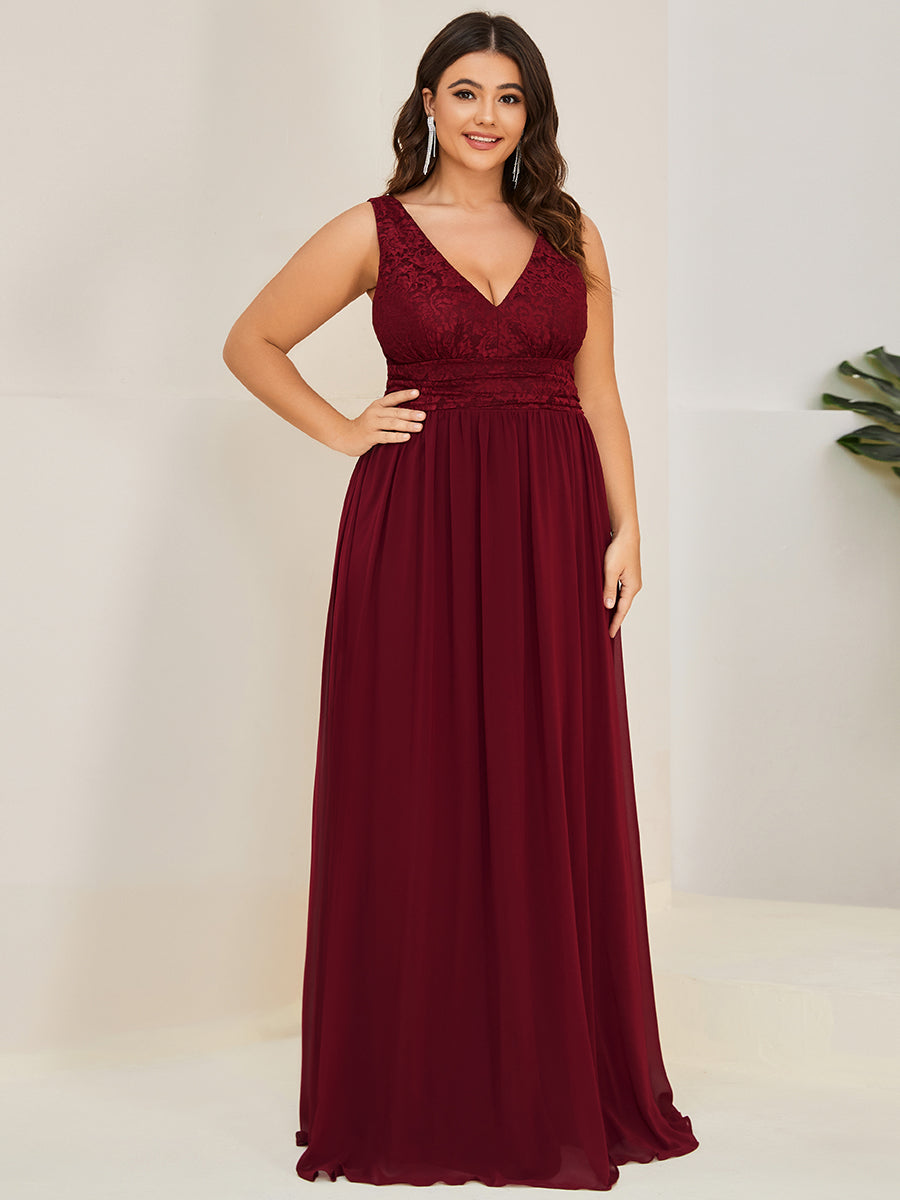 Robe de soirée sans manches Encolure en V fente haute Grande taille #Couleur_Bordeaux Robe de soirée sans manches Encolure en V Grande taille