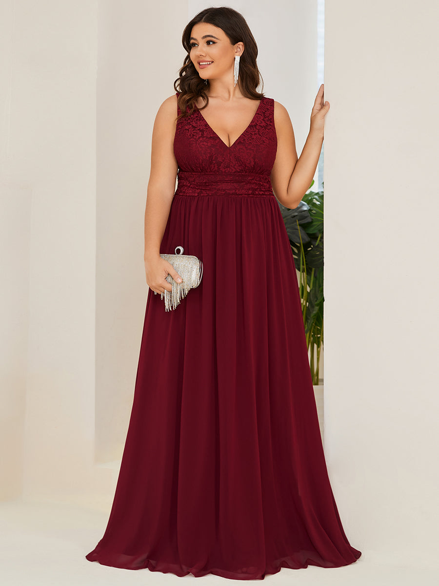 Robe de soirée sans manches à encolure en V taille plus fente haute et #Couleur_Bordeaux Robe de soirée sans manches à encolure en V taille plus longue au sol