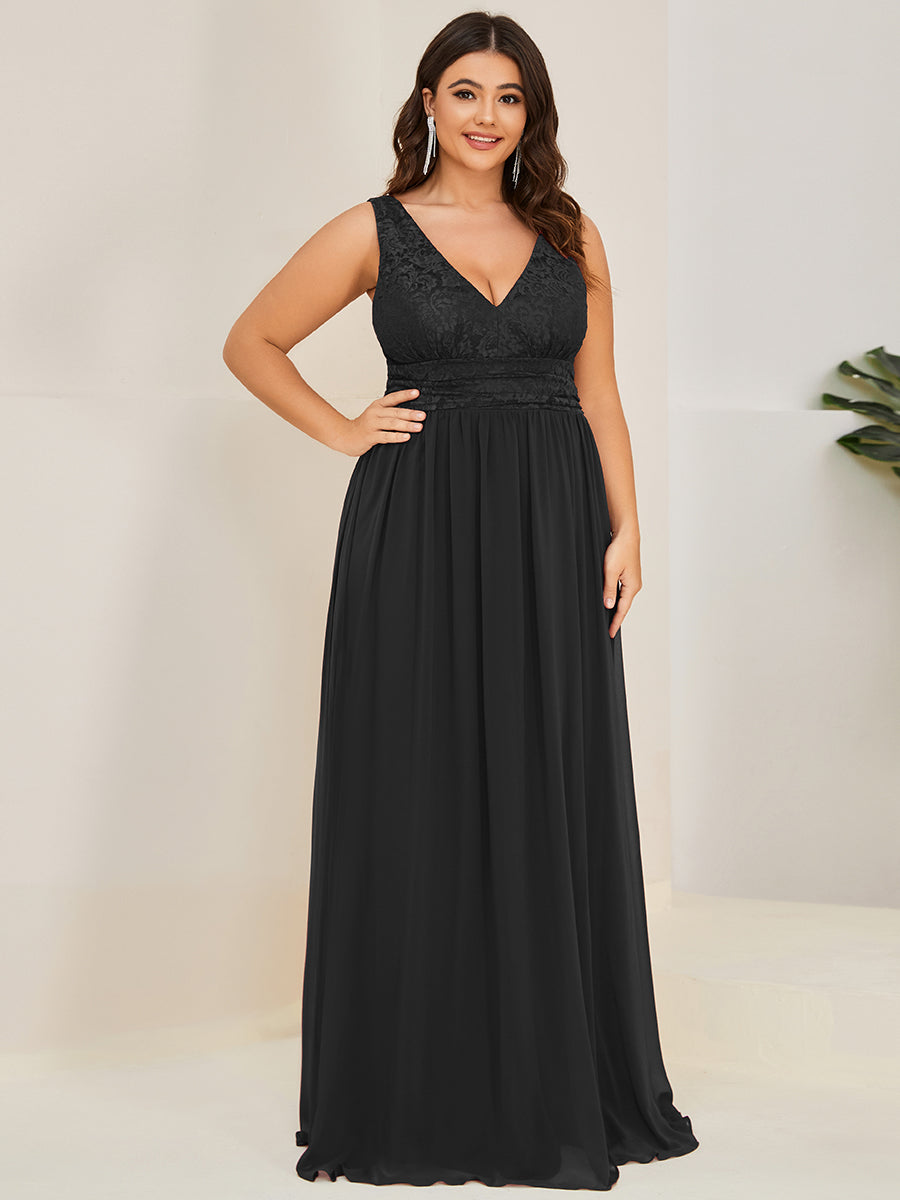 Robe de soirée sans manches Encolure en V fente haute Grande taille #Couleur_Bordeaux Robe de soirée sans manches Encolure en V Grande taille