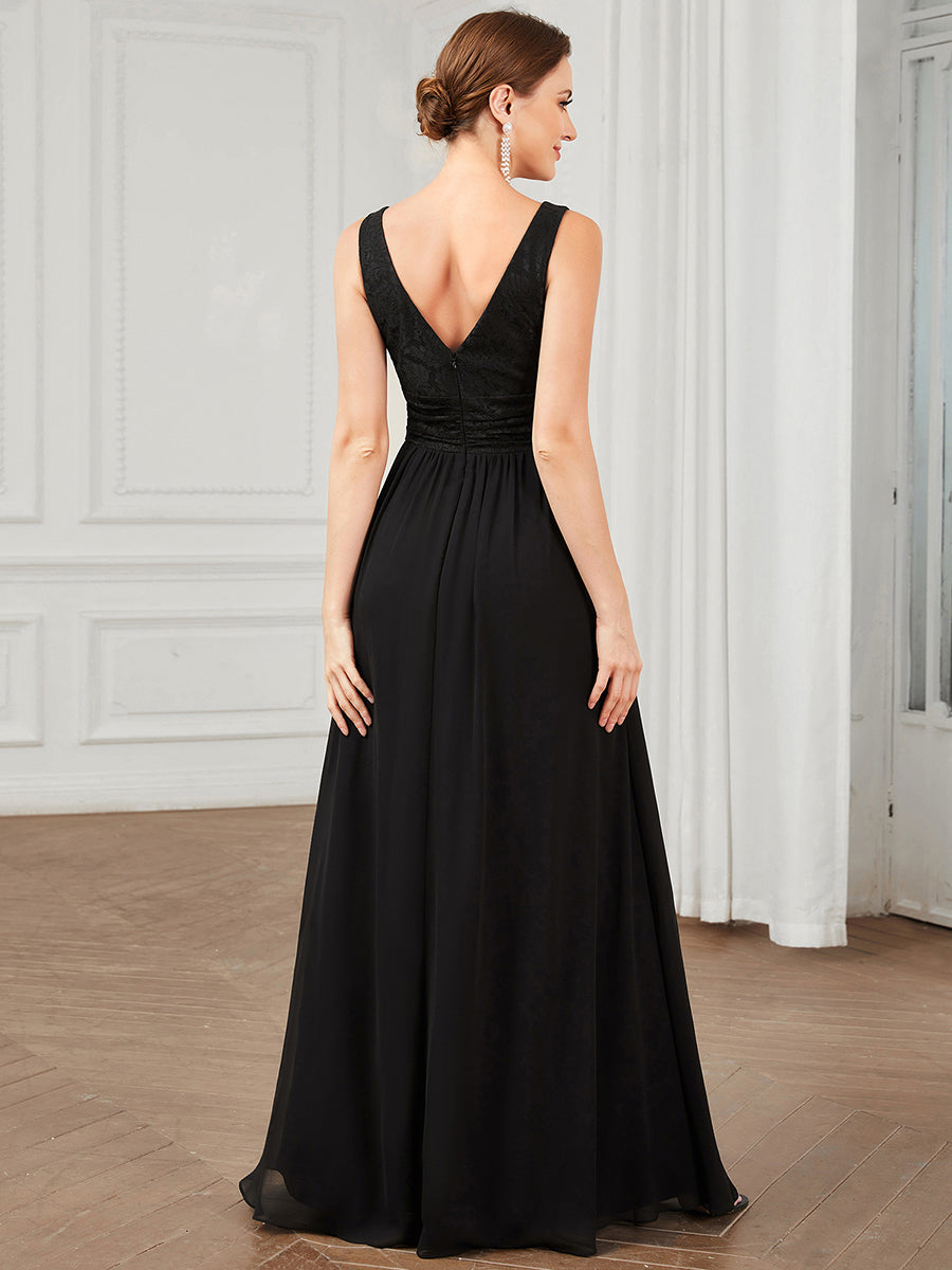 Robe de soirée sans manches à encolure en V taille plus fente haute et #Couleur_Bordeaux Robe de soirée sans manches à encolure en V taille plus longue au sol