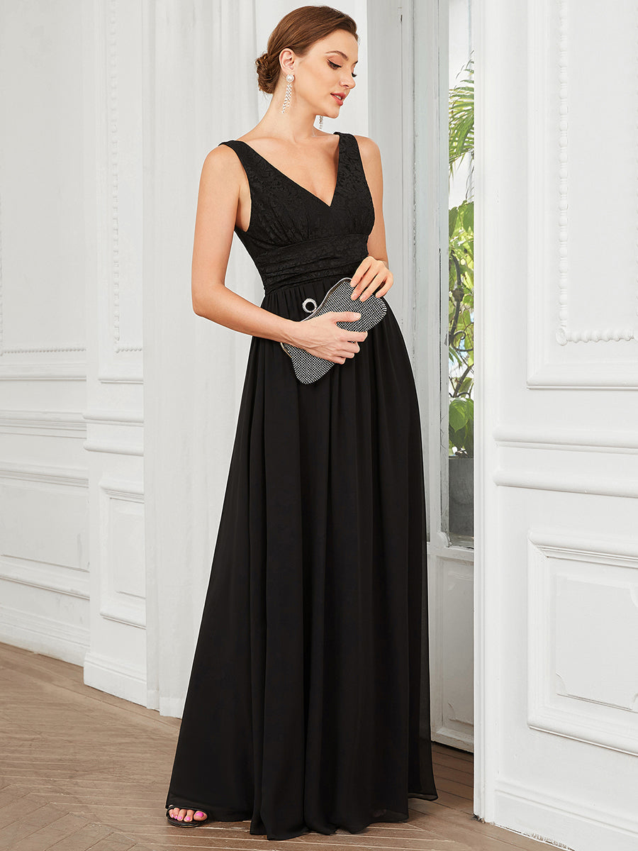 Robe de soirée sans manches à encolure en V taille plus fente haute et #Couleur_Bordeaux Robe de soirée sans manches à encolure en V taille plus longue au sol