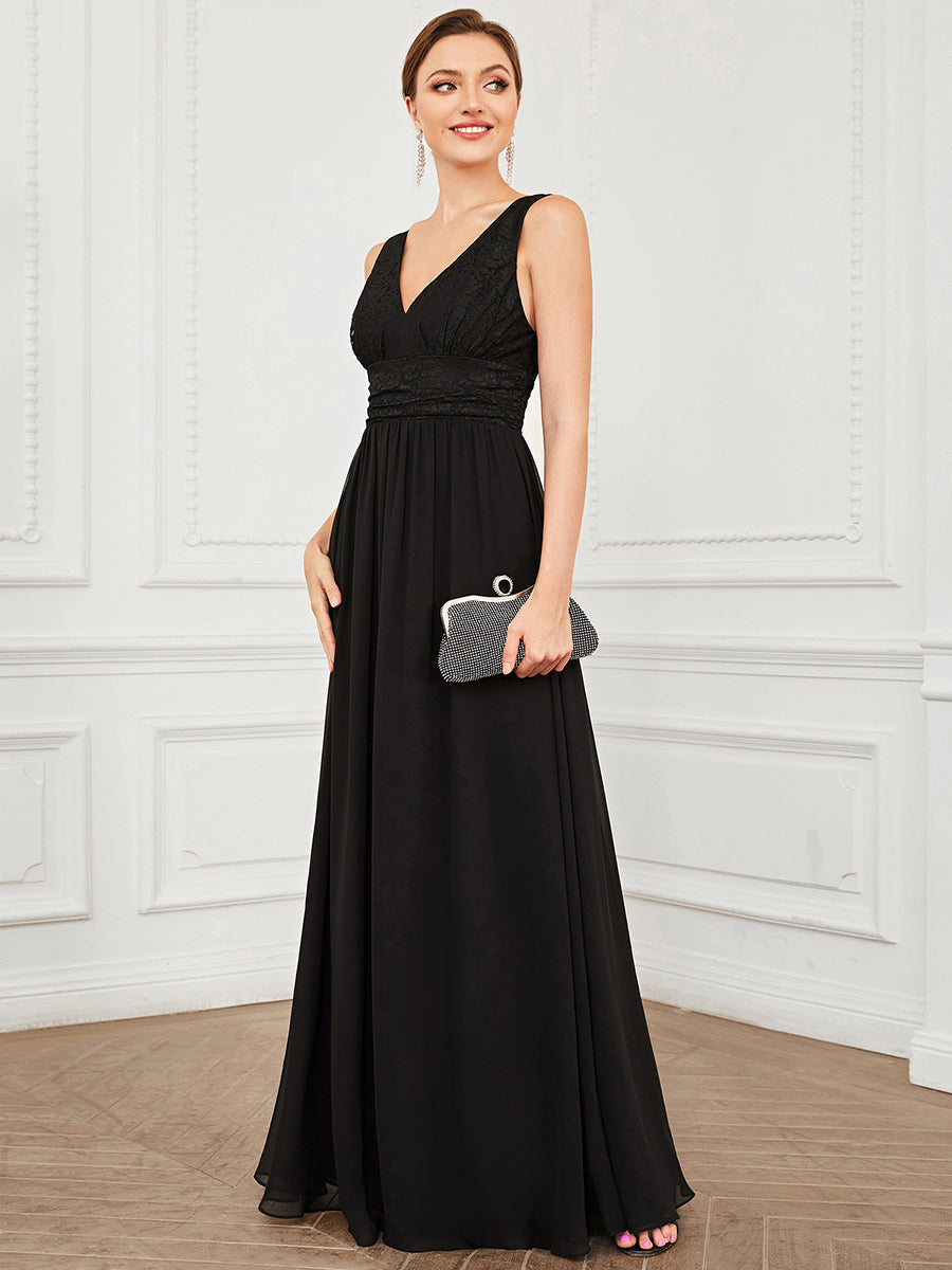 Robe de soirée sans manches à encolure en V taille plus fente haute et #Couleur_Bordeaux Robe de soirée sans manches à encolure en V taille plus longue au sol