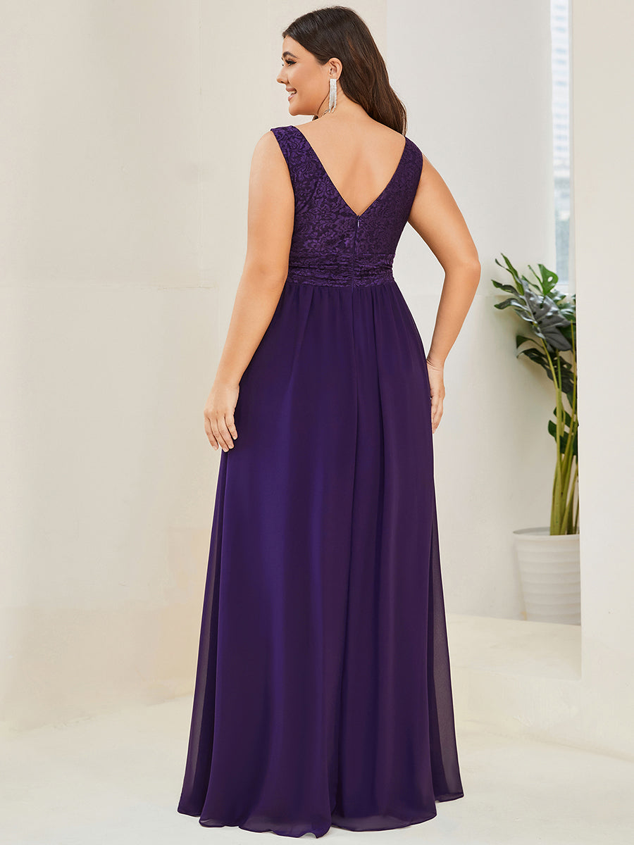 Robe de soirée sans manches à encolure en V taille plus fente haute et #Couleur_Bordeaux Robe de soirée sans manches à encolure en V taille plus longue au sol