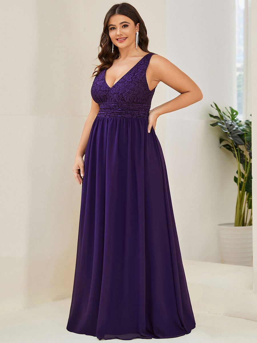 Robe de soirée sans manches Encolure en V fente haute Grande taille #Couleur_Bordeaux Robe de soirée sans manches Encolure en V Grande taille