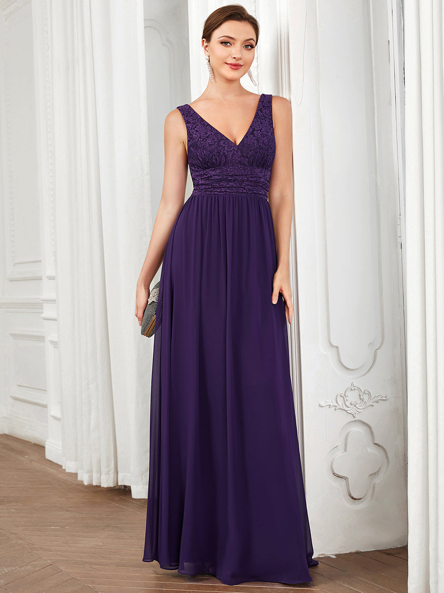 Robe de soirée sans manches à encolure en V taille plus fente haute et #Couleur_Bordeaux Robe de soirée sans manches à encolure en V taille plus longue au sol