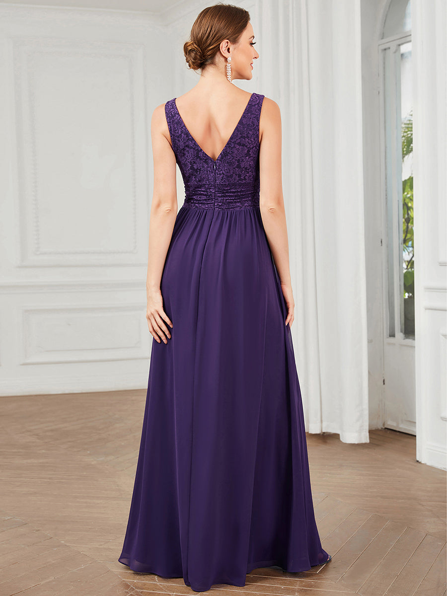 Robe de soirée sans manches à encolure en V taille plus fente haute et #Couleur_Bordeaux Robe de soirée sans manches à encolure en V taille plus longue au sol
