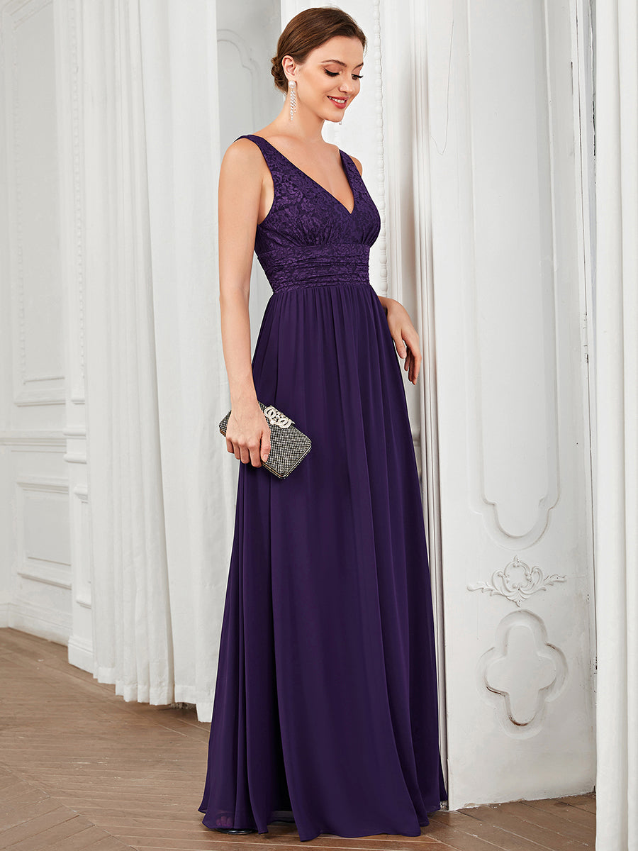 Robe de soirée sans manches à encolure en V taille plus fente haute et #Couleur_Bordeaux Robe de soirée sans manches à encolure en V taille plus longue au sol