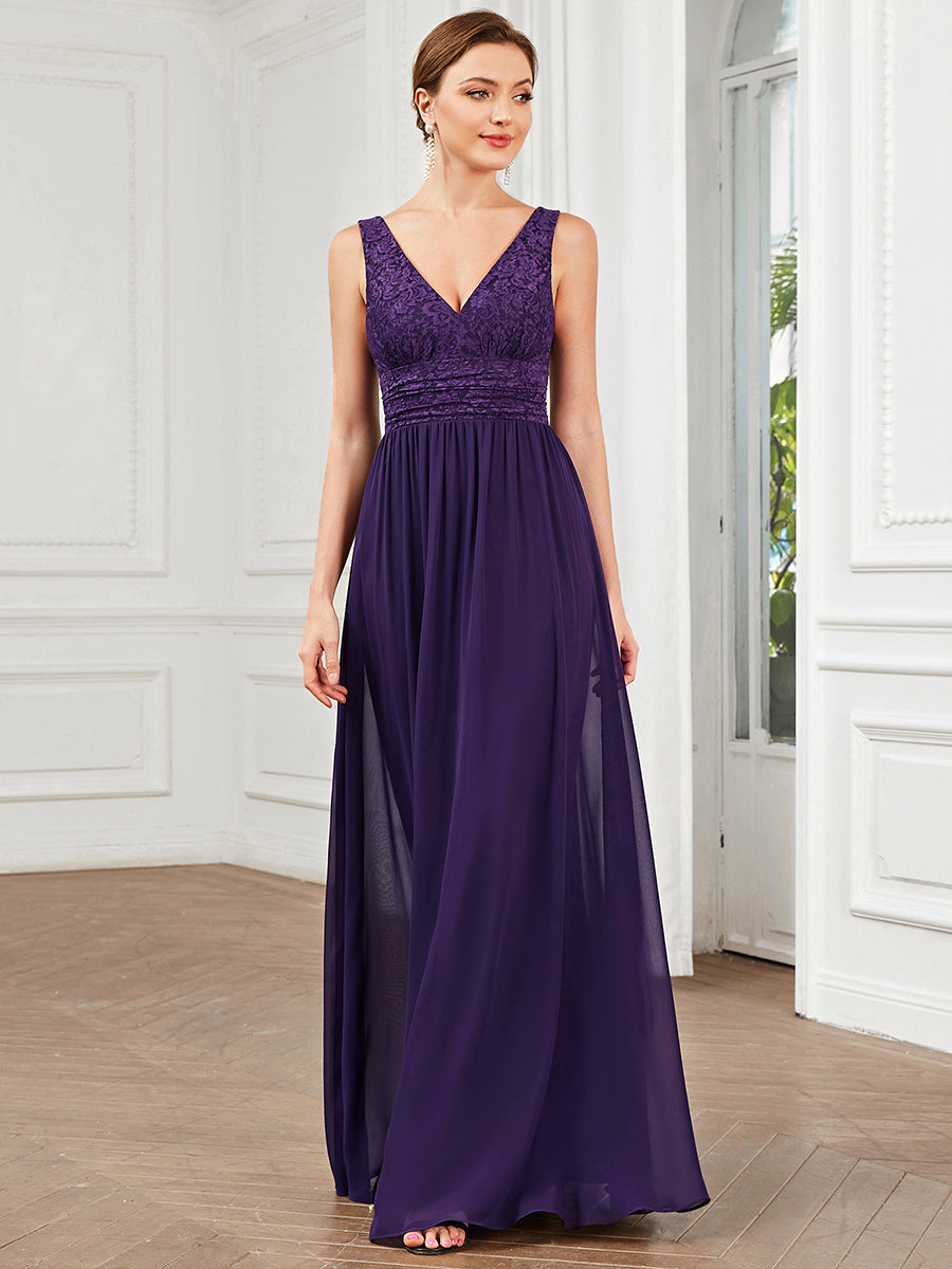 Robe de soirée sans manches à encolure en V taille plus fente haute et #Couleur_Bordeaux Robe de soirée sans manches à encolure en V taille plus longue au sol