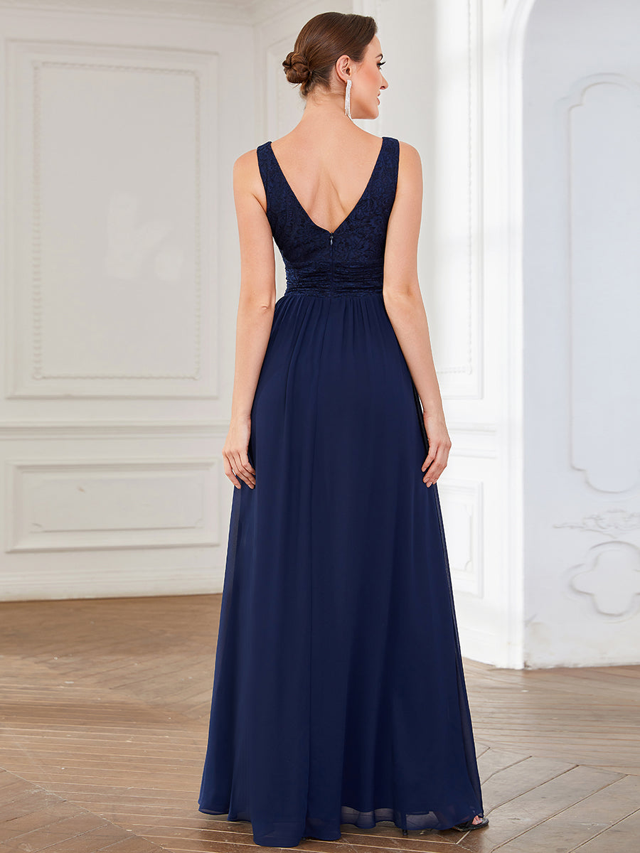 Robe de soirée sans manches à encolure en V taille plus fente haute et #Couleur_Bordeaux Robe de soirée sans manches à encolure en V taille plus longue au sol