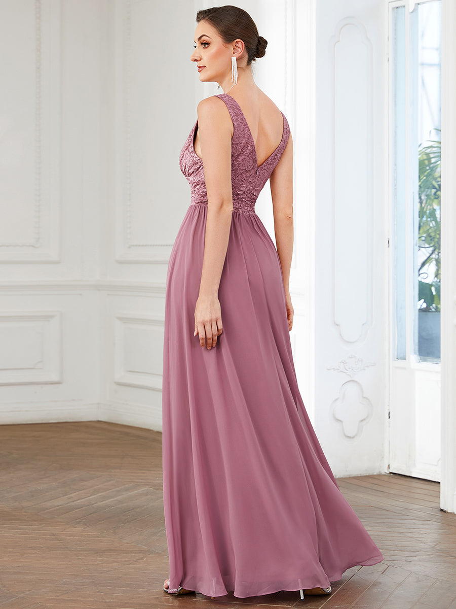 Robe de soirée sans manches à encolure en V taille plus fente haute et #Couleur_Bordeaux Robe de soirée sans manches à encolure en V taille plus longue au sol