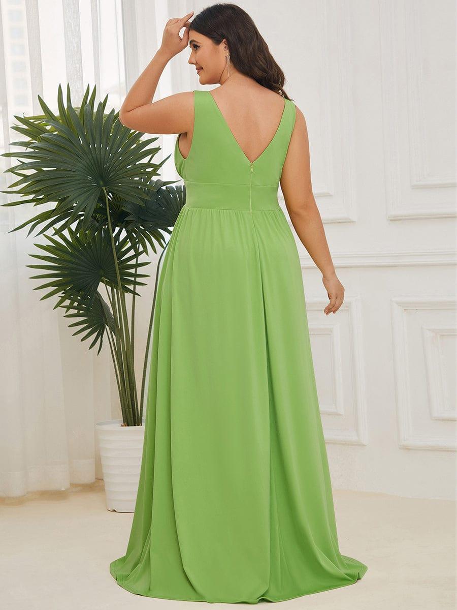 Robe de Bal Grande Taille Sans Manches Col en V Taille Empire Fendue au Sol #Couleur_Vert Avocat