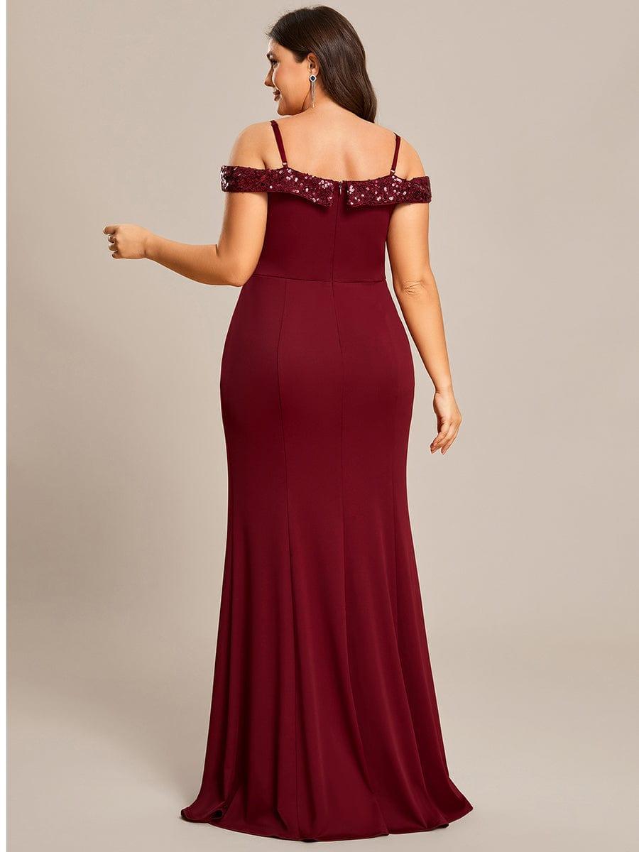 Robe de soirée Sequins Encolure V profonde Moulante élégante grande taille #Couleur_Bordeaux Robe de soirée Sequins Encolure V profonde Moulante élégante grande taille
