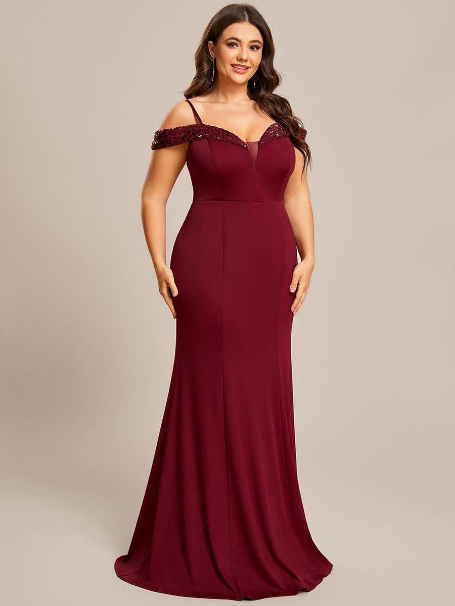 Robe de soirée Sequins Encolure V profonde Moulante élégante grande taille #Couleur_Bordeaux Robe de soirée Sequins Encolure V profonde Moulante élégante grande taille