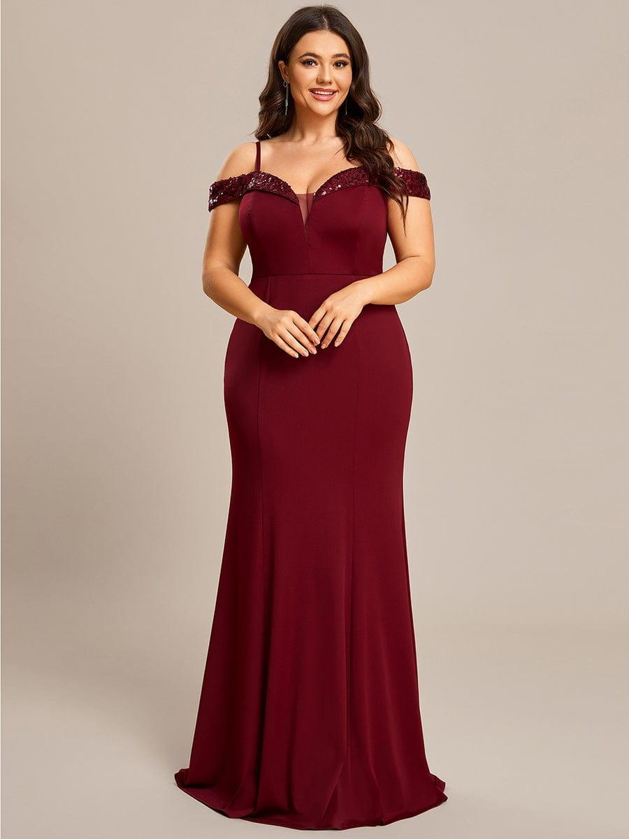 Robe de soirée Sequins Encolure V profonde Moulante élégante grande taille #Couleur_Bordeaux Robe de soirée Sequins Encolure V profonde Moulante élégante grande taille