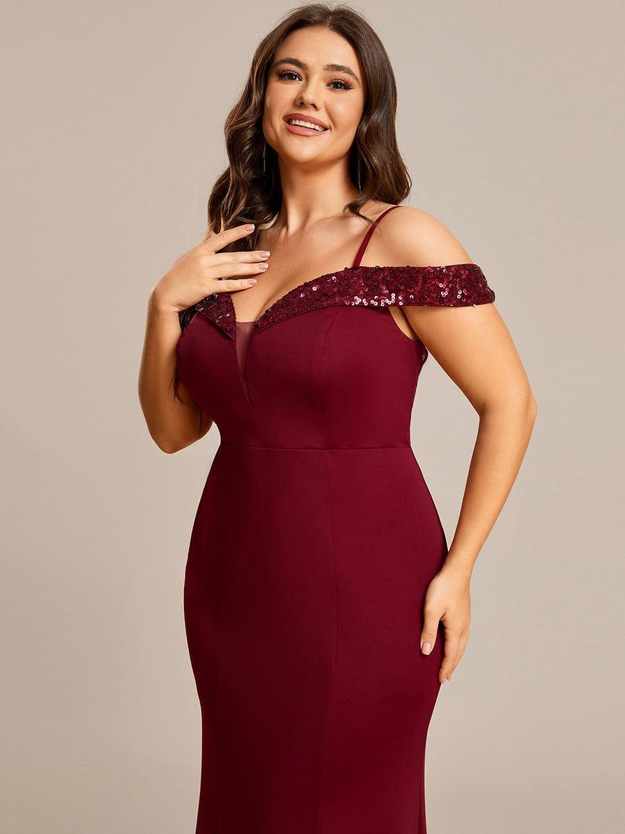 Robe de soirée Sequins Encolure V profonde Moulante élégante grande taille #Couleur_Bordeaux Robe de soirée Sequins Encolure V profonde Moulante élégante grande taille