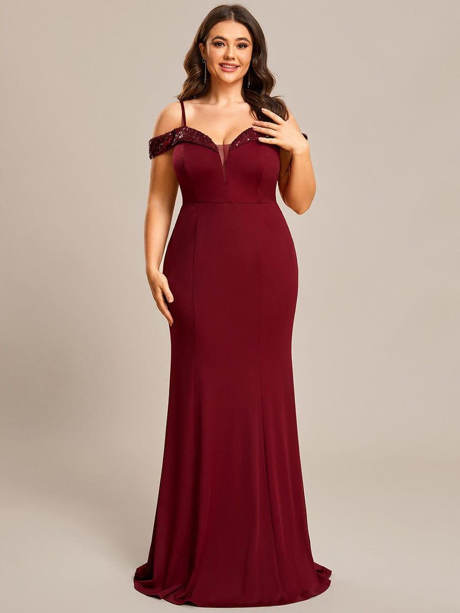Robe de soirée Sequins Encolure V profonde Moulante élégante grande taille #Couleur_Bordeaux Robe de soirée Sequins Encolure V profonde Moulante élégante grande taille
