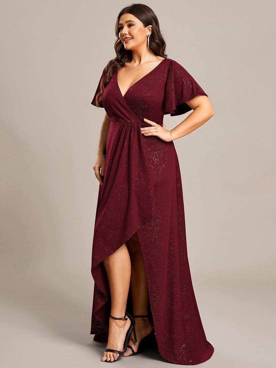 Robe de Soirée élégante à paillettes décolleté en V profond Grande taille #Couleur_Bordeaux