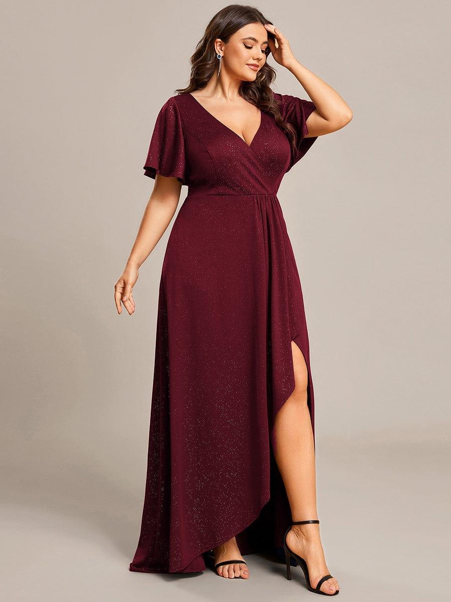 Robe de Soirée élégante à paillettes décolleté en V profond Grande taille #Couleur_Bordeaux