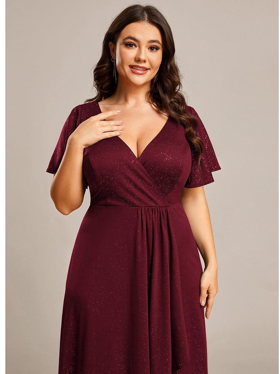 Robe de Soirée élégante à paillettes décolleté en V profond Grande taille #Couleur_Bordeaux
