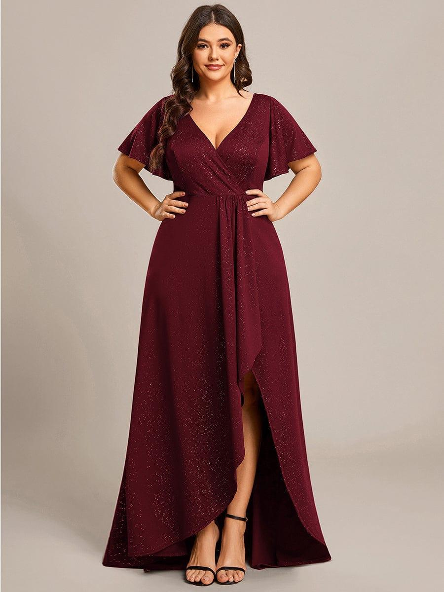 Robe de Soirée élégante à paillettes décolleté en V profond Grande taille #Couleur_Bordeaux