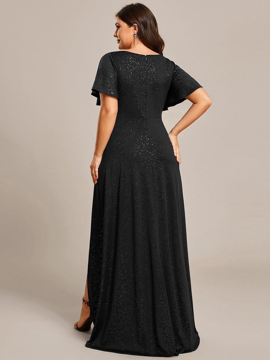 Robe de Soirée élégante à paillettes décolleté en V profond Grande taille #Couleur_Noir