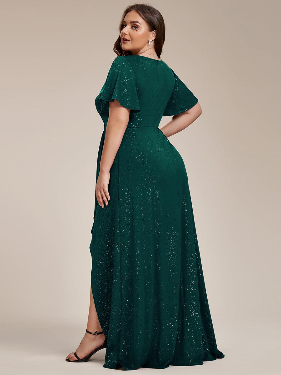 Robe de Soirée élégante à paillettes décolleté en V profond fente sur le devant #Couleur_Vert Fonce