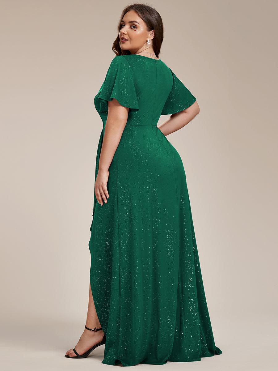 Robe de Soirée élégante à paillettes décolleté en V profond Grande taille #Couleur_Vert Fonce