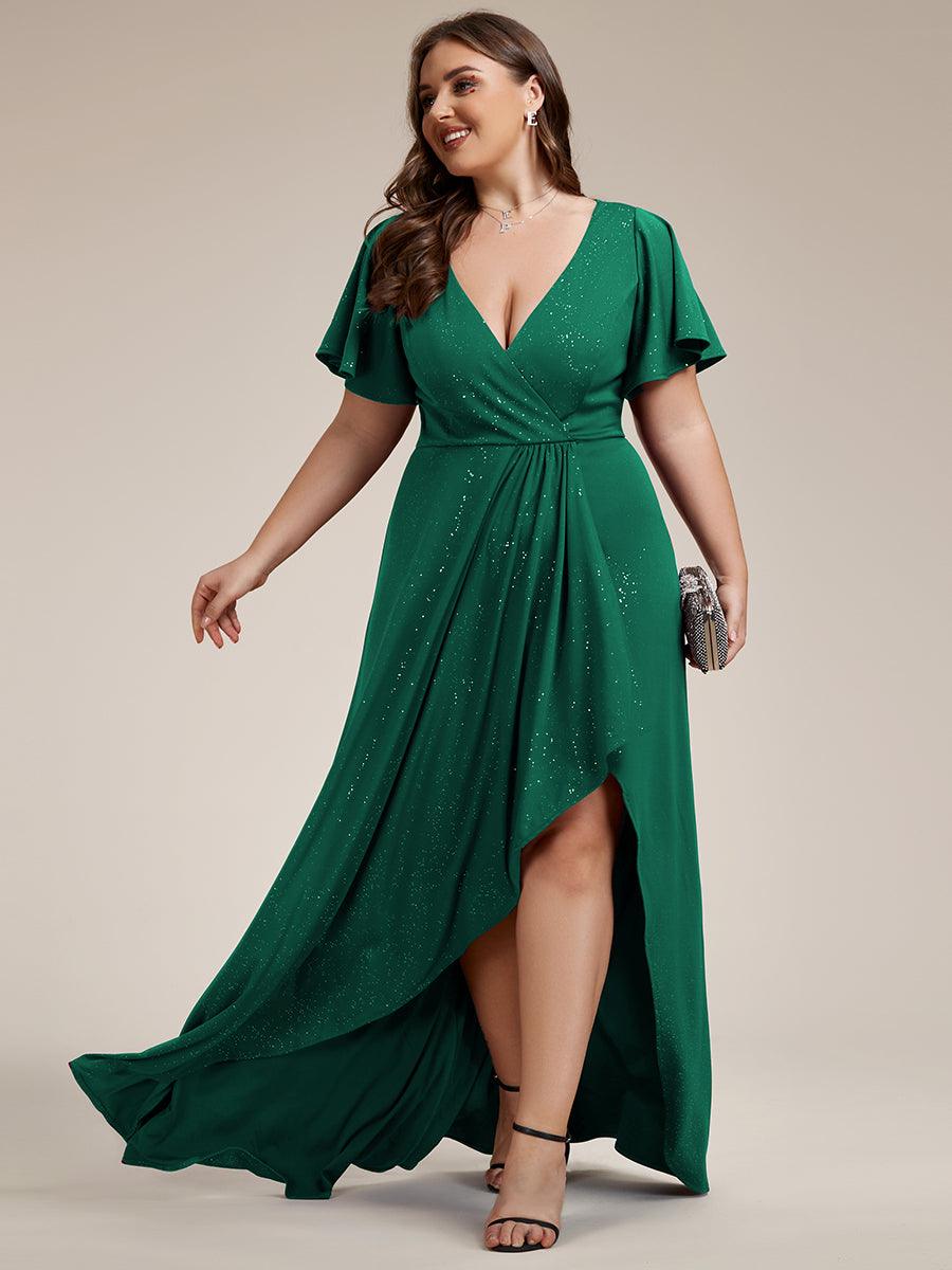 Robe de Soirée élégante à paillettes décolleté en V profond Grande taille #Couleur_Vert Fonce