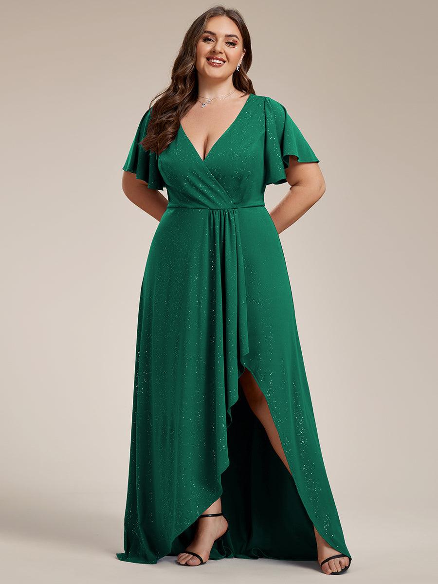Robe de Soirée élégante à paillettes décolleté en V profond Grande taille #Couleur_Vert Fonce