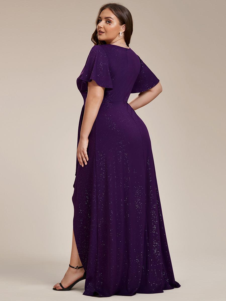 Robe de Soirée élégante à paillettes décolleté en V profond Grande taille #Couleur_Violet Fonce