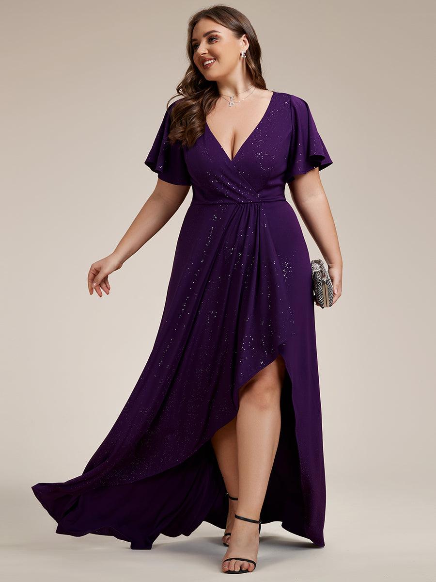 Robe de Soirée élégante à paillettes décolleté en V profond Grande taille #Couleur_Violet Fonce