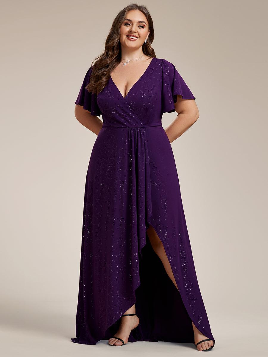 Robe de Soirée élégante à paillettes décolleté en V profond Grande taille #Couleur_Violet Fonce
