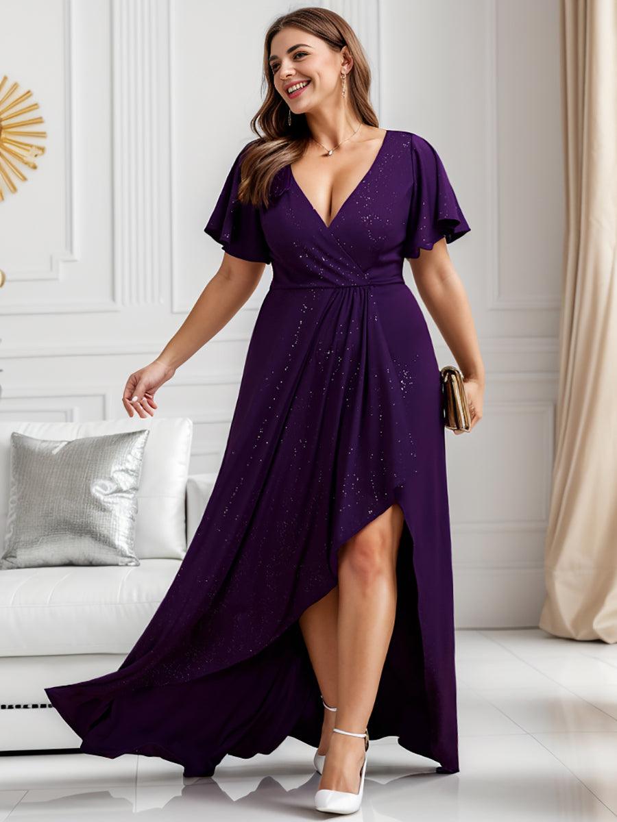 Robe de Soirée élégante à paillettes décolleté en V profond Grande taille #Couleur_Violet Fonce