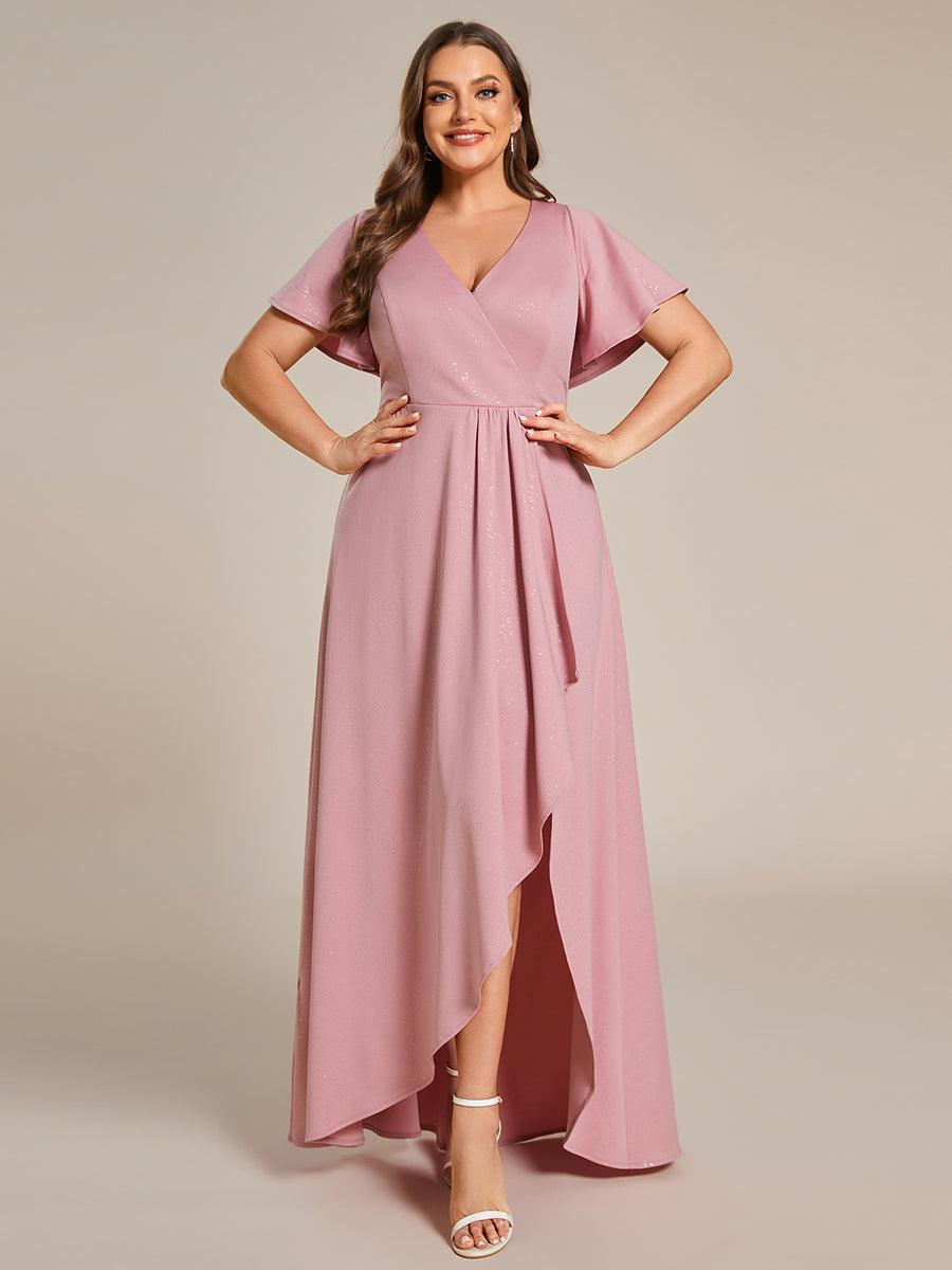 Robe de Soirée élégante à paillettes décolleté en V profond Grande taille #Couleur_Rose Fumee