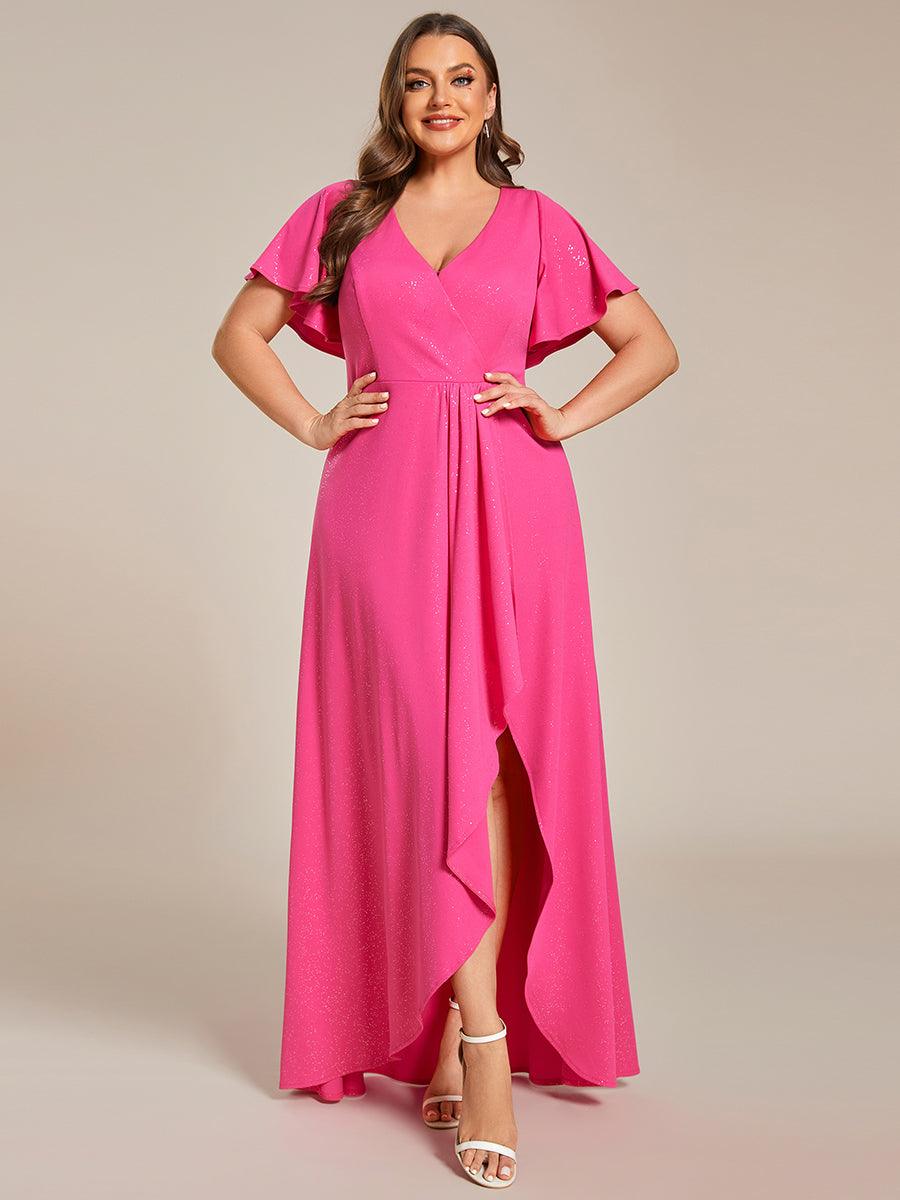 Robe de Soirée élégante à paillettes décolleté en V profond Grande taille #Couleur_Rose Vif