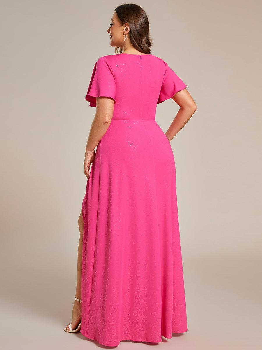 Robe de Soirée élégante à paillettes décolleté en V profond Grande taille #Couleur_Rose Vif
