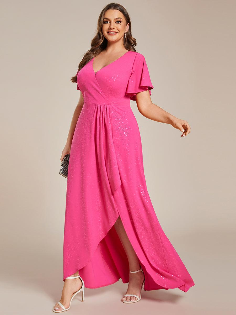 Robe de Soirée élégante à paillettes décolleté en V profond Grande taille #Couleur_Rose Vif
