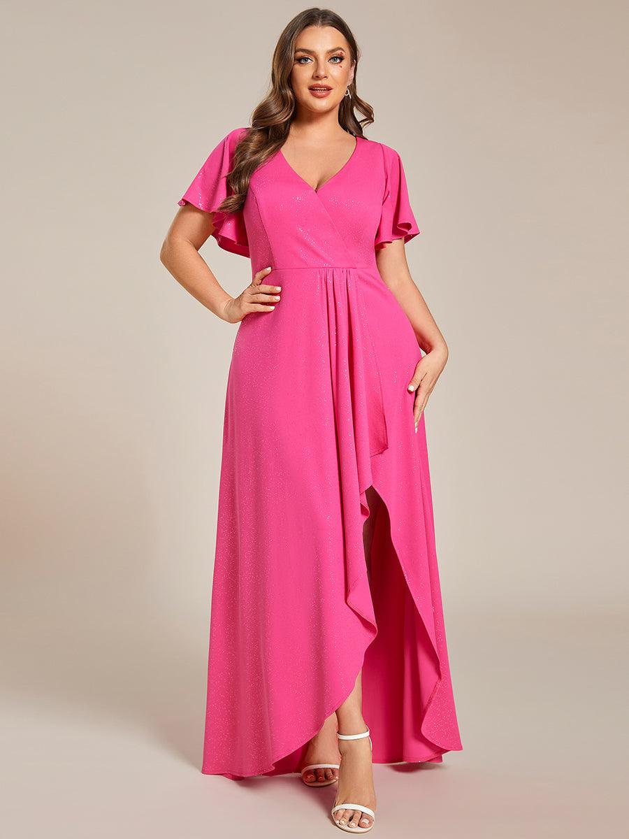 Robe de Soirée élégante à paillettes décolleté en V profond Grande taille #Couleur_Rose Vif