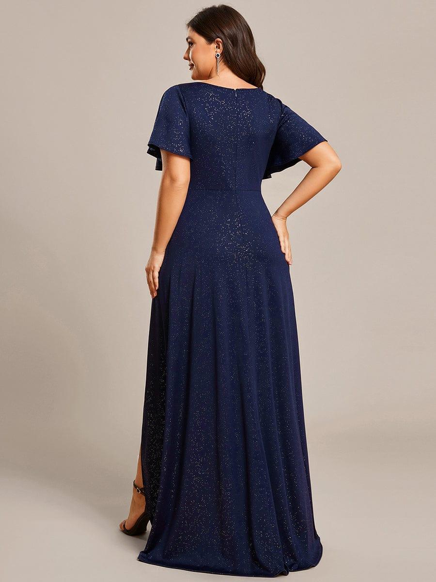 Robe de Soirée élégante à paillettes décolleté en V profond Grande taille #Couleur_Bleu Marine