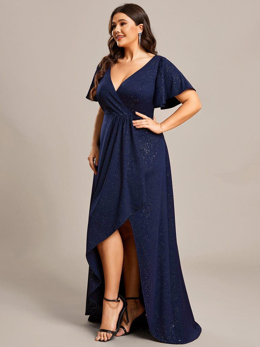 Robe de Soirée élégante à paillettes décolleté en V profond Grande taille #Couleur_Bleu Marine