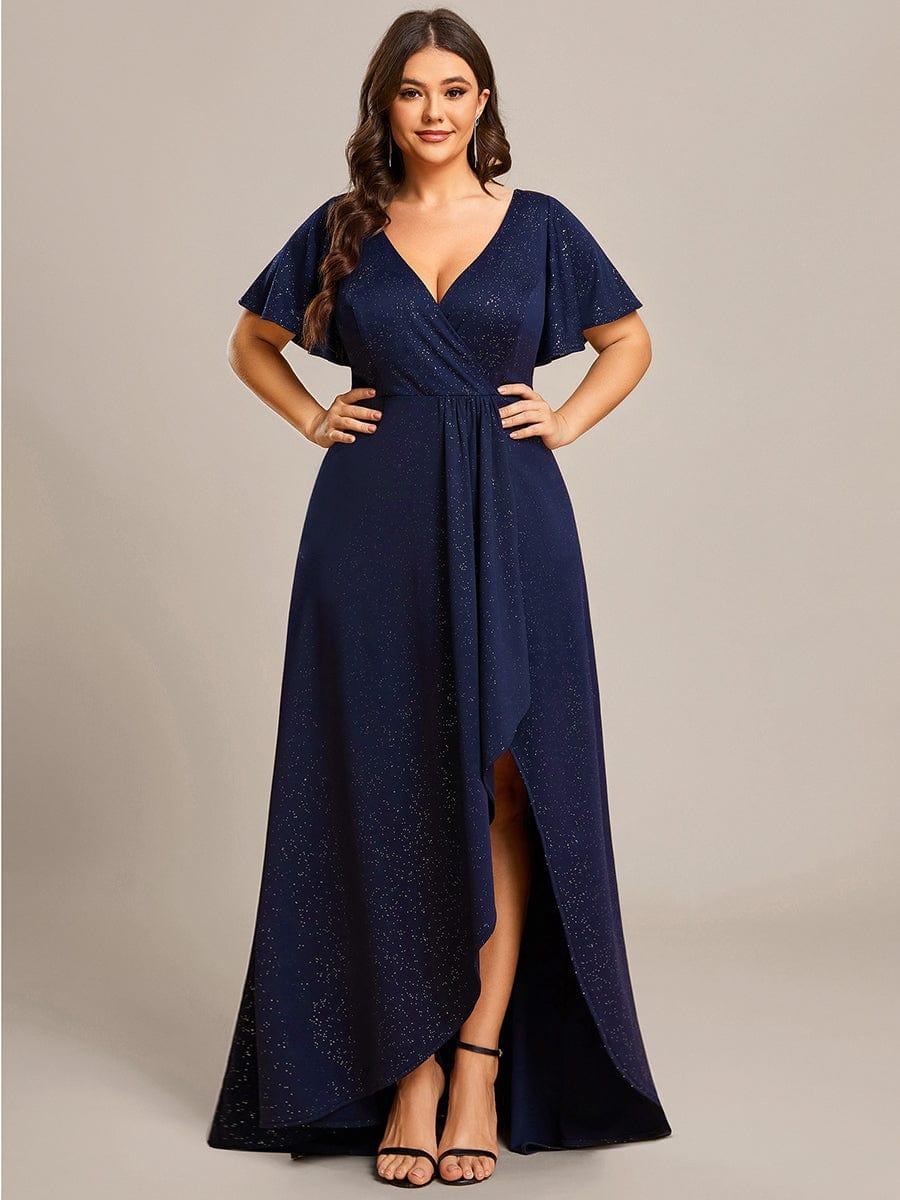 Robe de Soirée élégante à paillettes décolleté en V profond Grande taille #Couleur_Bleu Marine