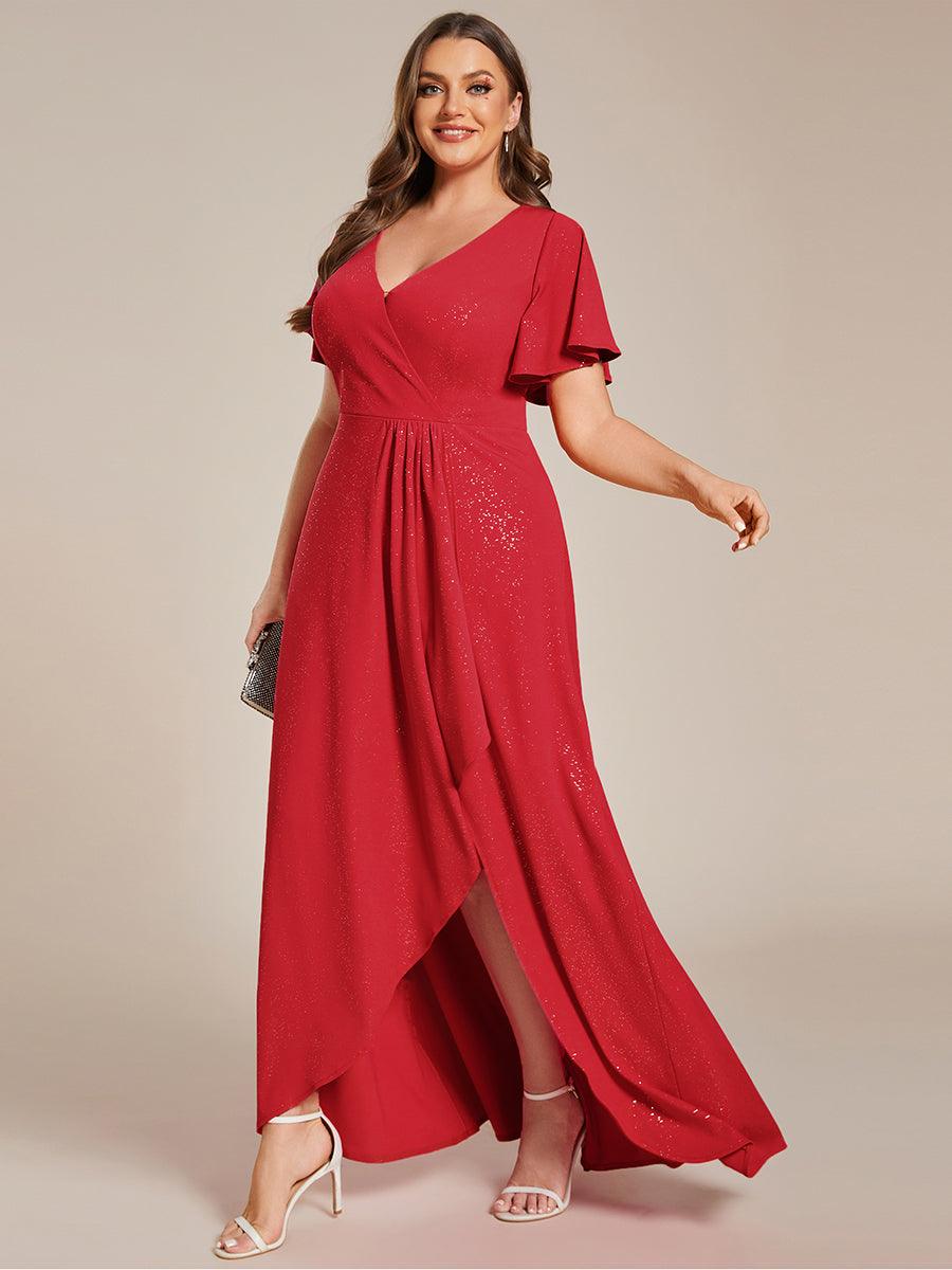 Robe de Soirée élégante à paillettes décolleté en V profond Grande taille #Couleur_Rouge