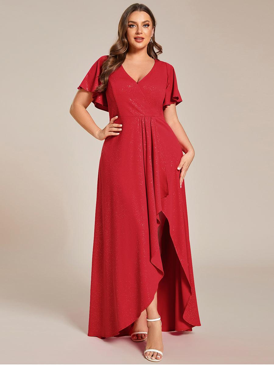 Robe de Soirée élégante à paillettes décolleté en V profond Grande taille #Couleur_Rouge