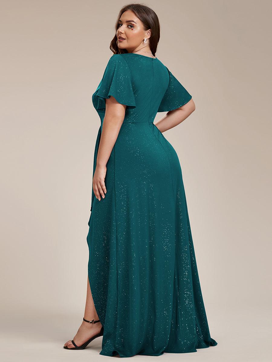 Robe de Soirée élégante à paillettes décolleté en V profond Grande taille #Couleur_Bleu Sarcelle