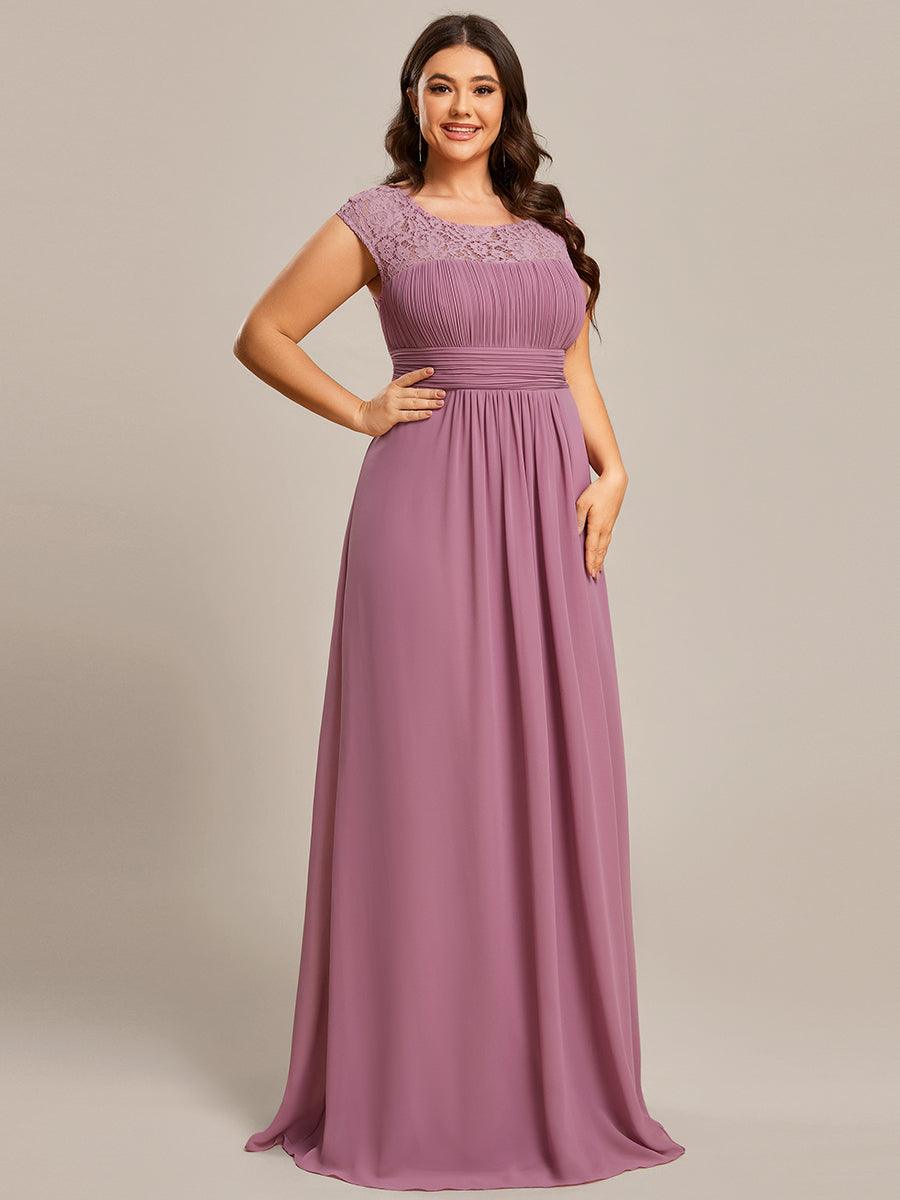 Robe de Soirée en Dentelle à Taille Empire de Grande Taille #Couleur_Orchidee Robe de Soirée en Dentelle à Taille Empire de Grande Taille