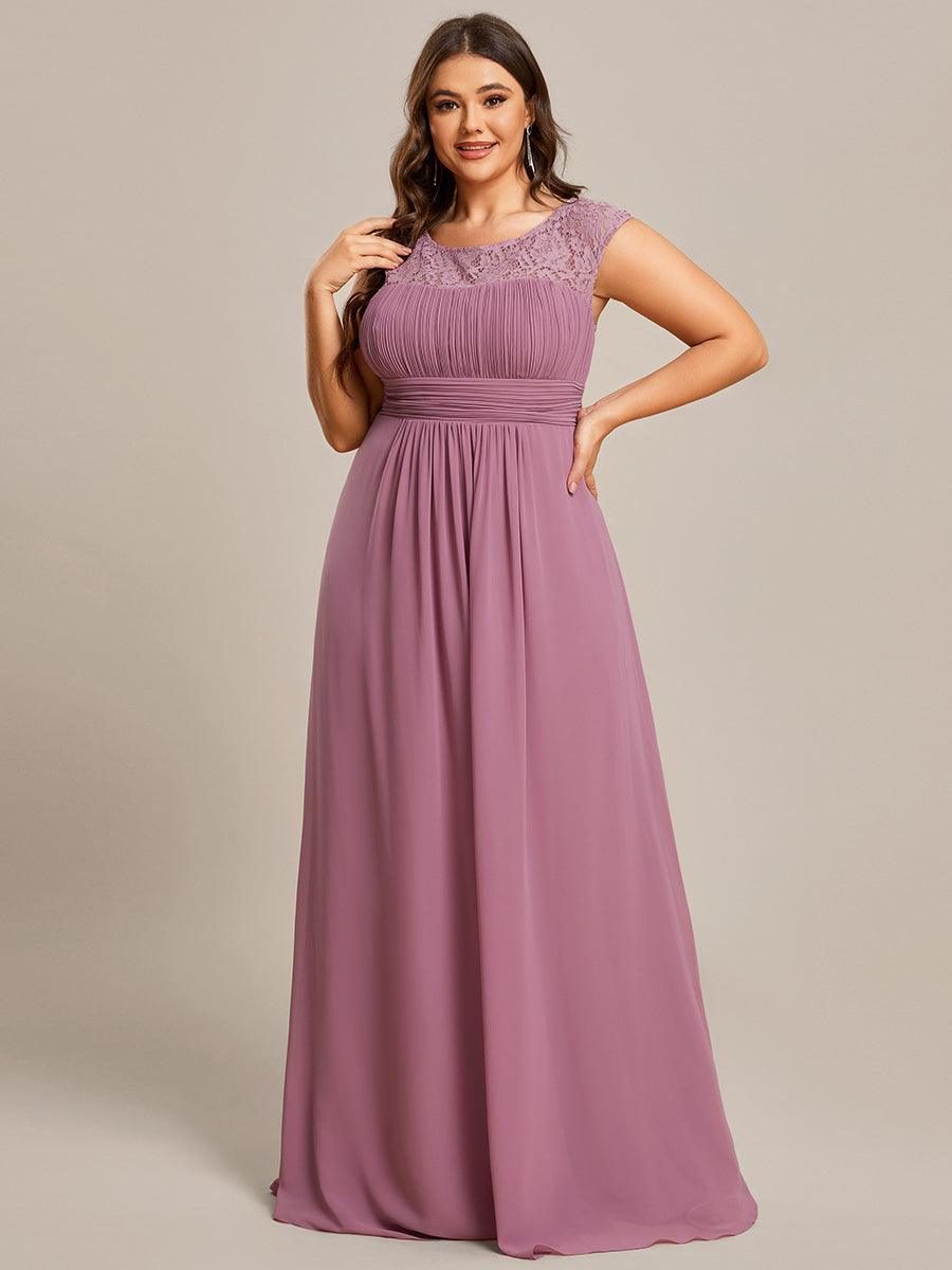 Robe de Soirée en Dentelle à Taille Empire de Grande Taille #Couleur_Orchidee Robe de Soirée en Dentelle à Taille Empire de Grande Taille